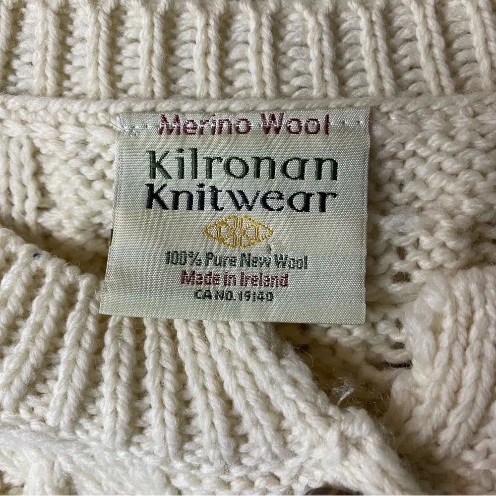 Kilronan Irish Merino Wool Cream Cable Knit Cardigan Sweater Small - Image 8