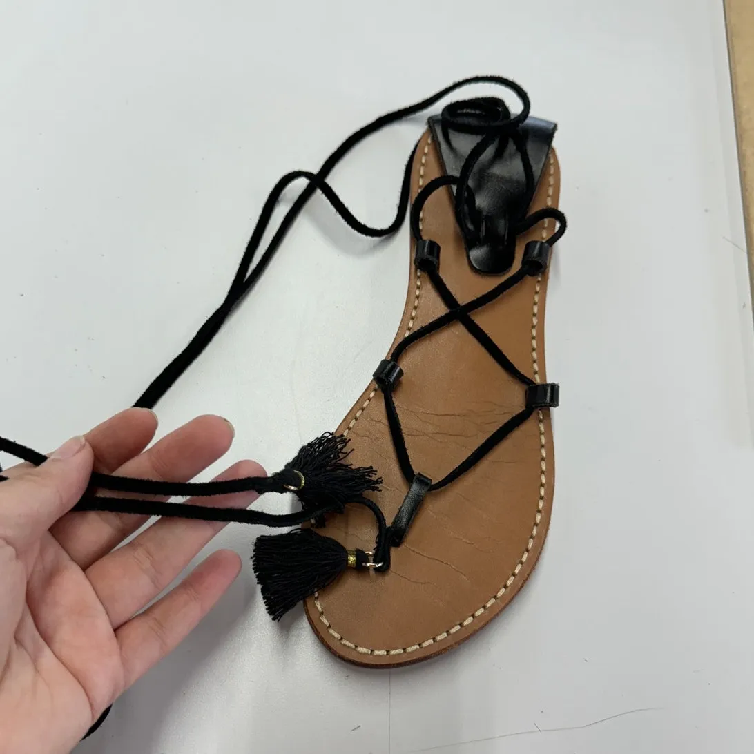 Soludos Sandals Womens 8 Black Tassel‎ Lace Up Gladiator Open Toe Shoes - Image 6