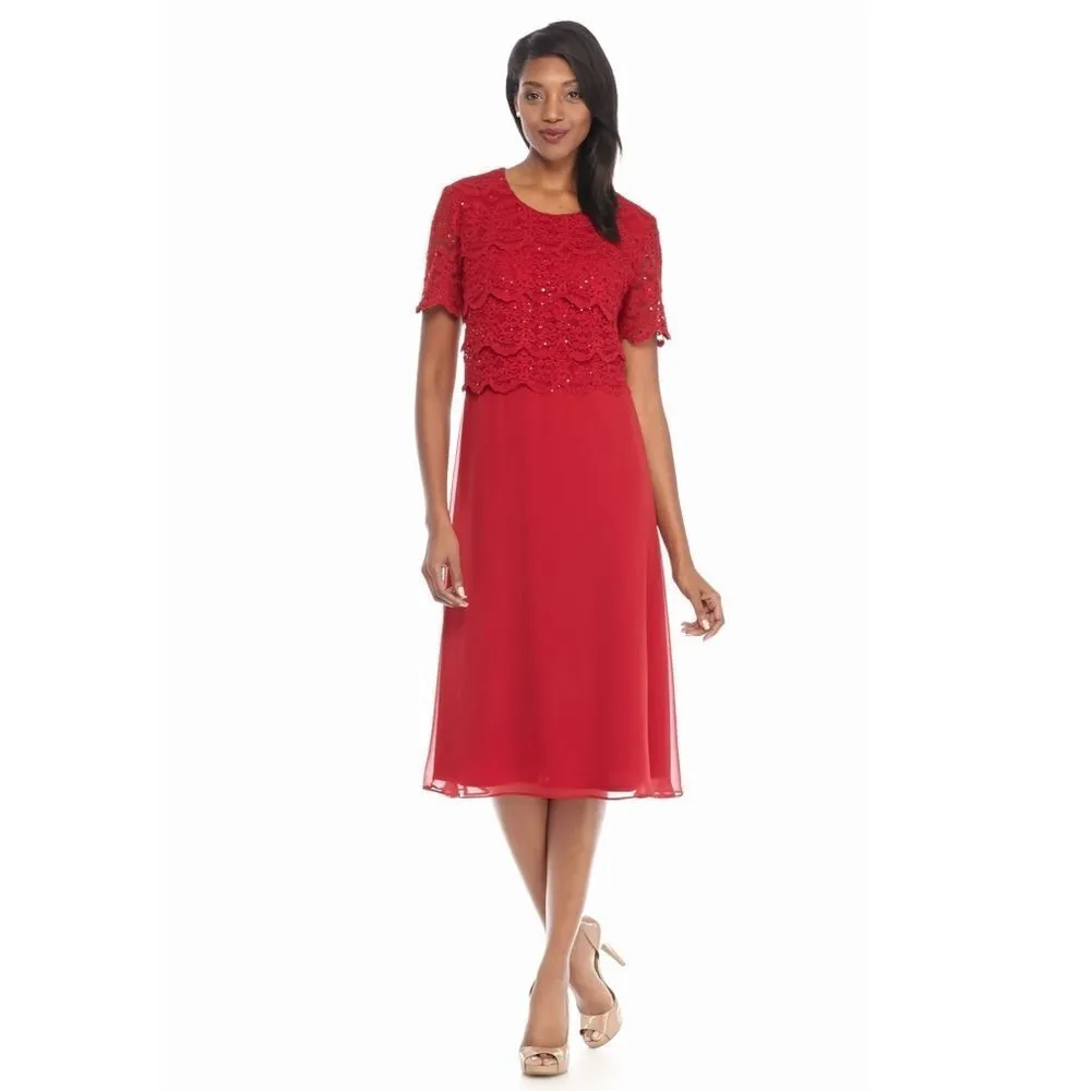 New! R&M RICHARDS Women's Sequined Lace Popover Red Dress Size 12 - Image 3