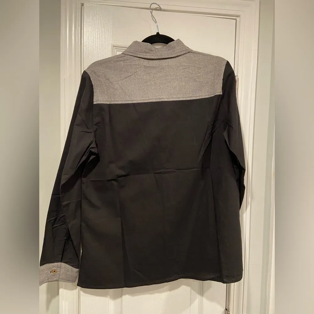 NWT Serengeti Size S Black Gray Check Colorblock Cotton Long Sleeve Button Shirt - Image 11