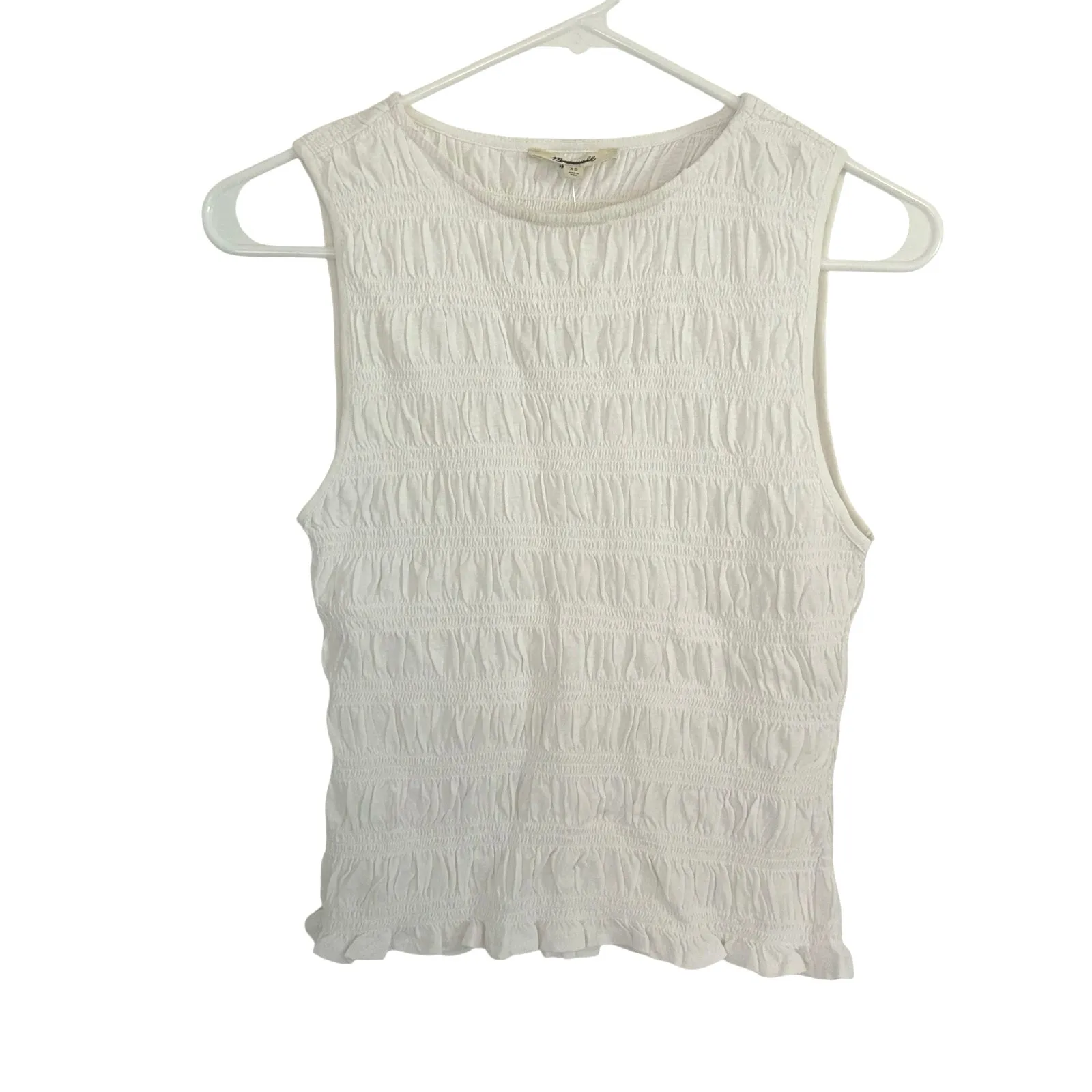 Madewell Women's Smocked Boatneck Cotton Linen Blend Tank Top L Large White New - Image 2