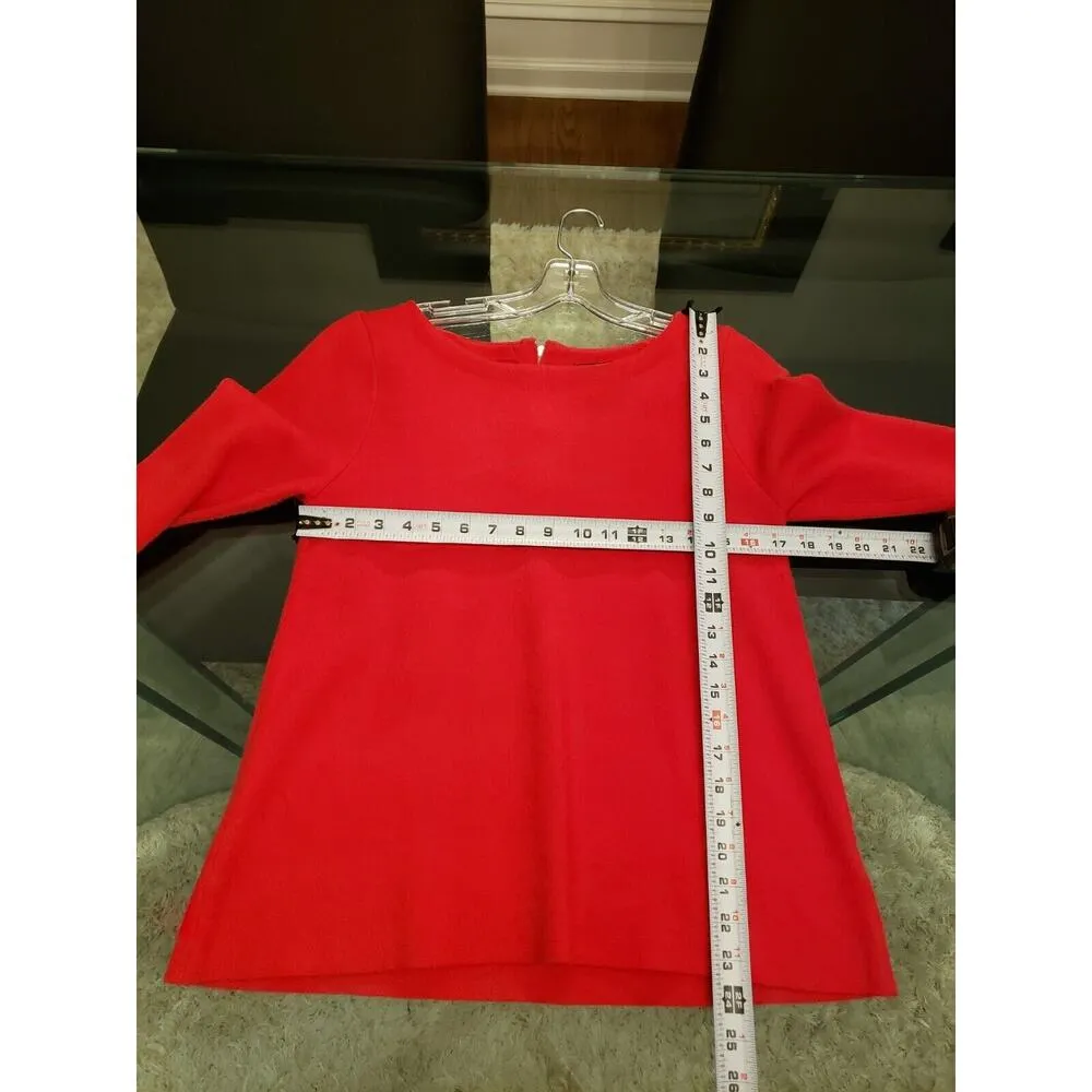 Tahari Women Red Fleece Viscose Back Zip Round Neck Long Sleeve Sweater Medium - Image 7