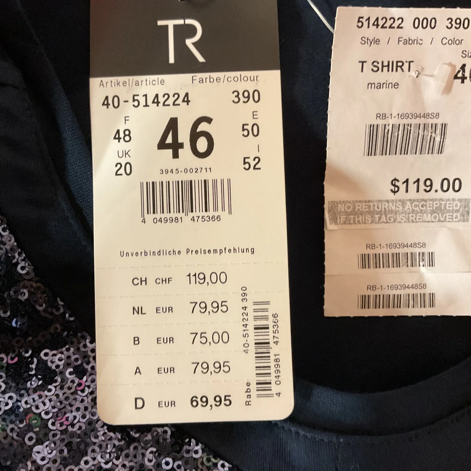 Thomas Rabe Women's Sequined Long Sleeve Lined Elegant Chic Style Blouse Size 16 Blue - Image 9