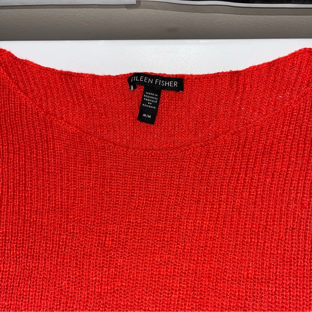 Eileen Fisher Short Sleeve Orange Organic Cotton Linen Sweater M Loose‎ Fit Boxy - Image 2