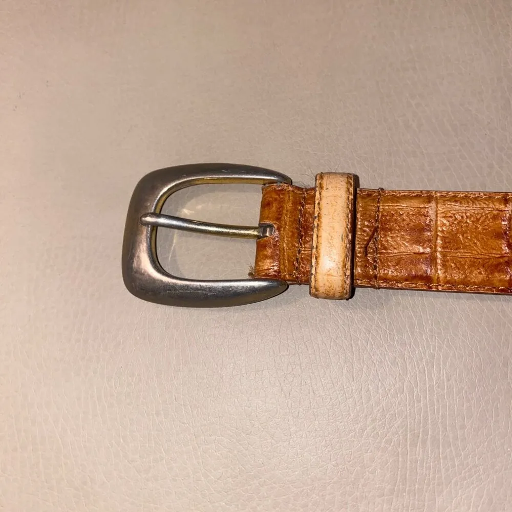 Leather Belt Tan Camel Brown 34 Small Vintage Animal Elephant Lion Metal Accent - Image 5