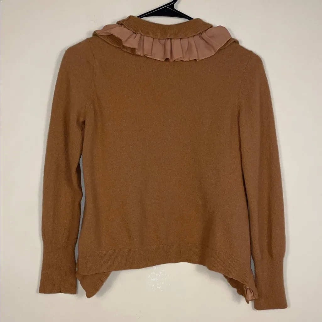 VTG Sarah Spencer Women’s Lambs Wool Angora Rabbit Hair Blend Ruffled Cardigan Brown Size M - Image 5