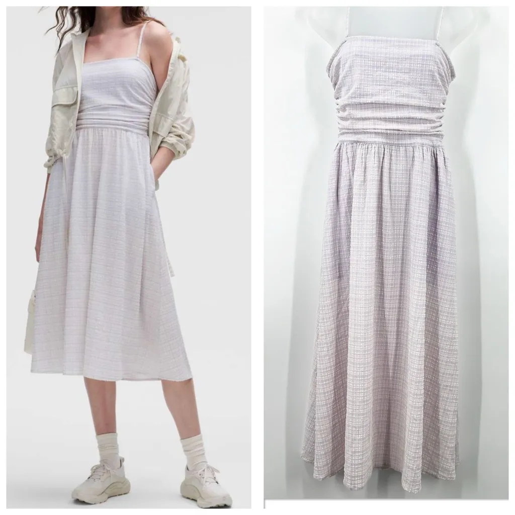 Lululemon Seersucker Check Ruched Midi Dress - Image 2