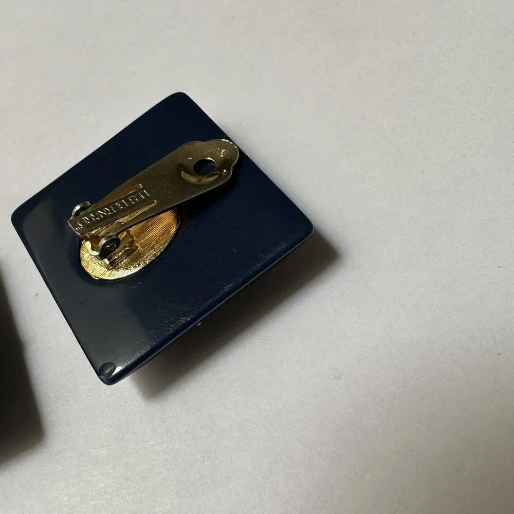 Les Bernard Vintage Blue Statement Square Clip On Earrings Signed - Image 8