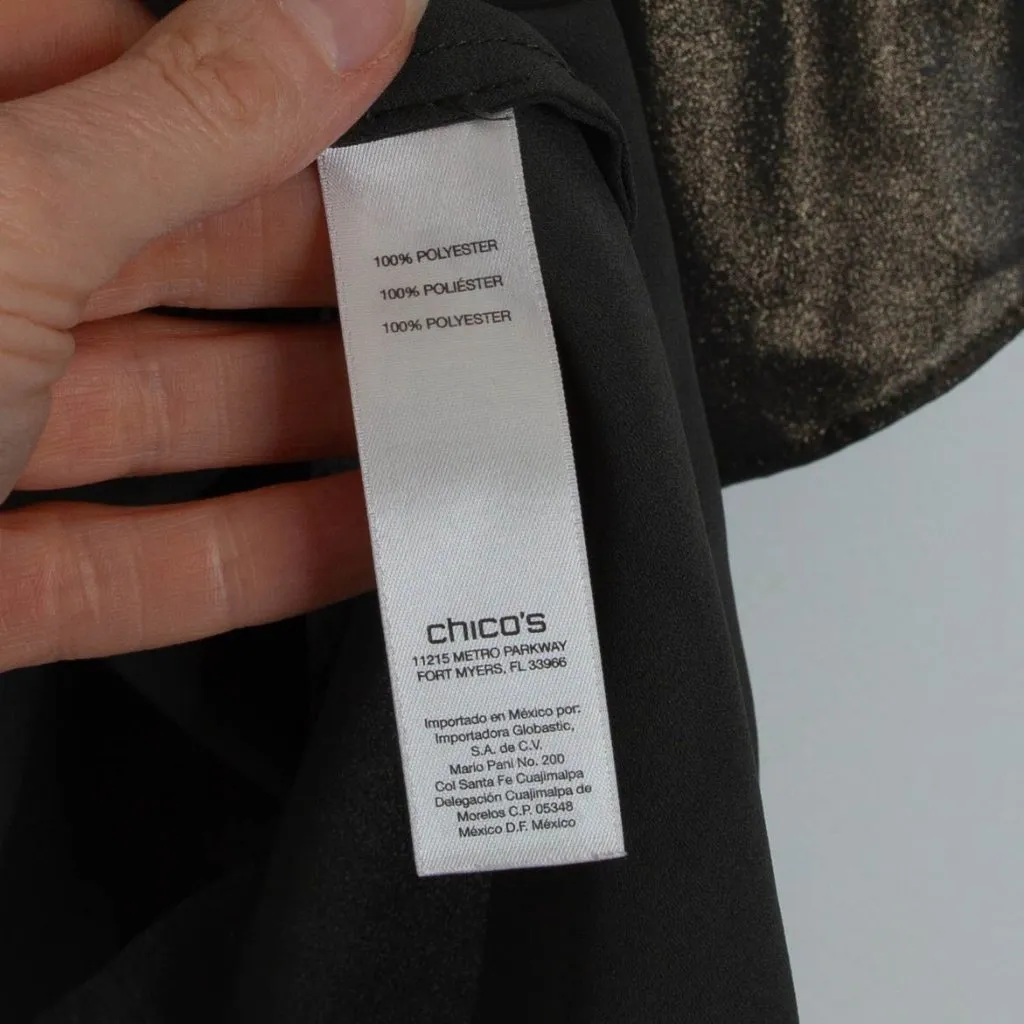 Chicos Womens Metallic Lace‎ Shark Bite Top Size M 1 Green 3/4 Roll Tab Sleeve - Image 6