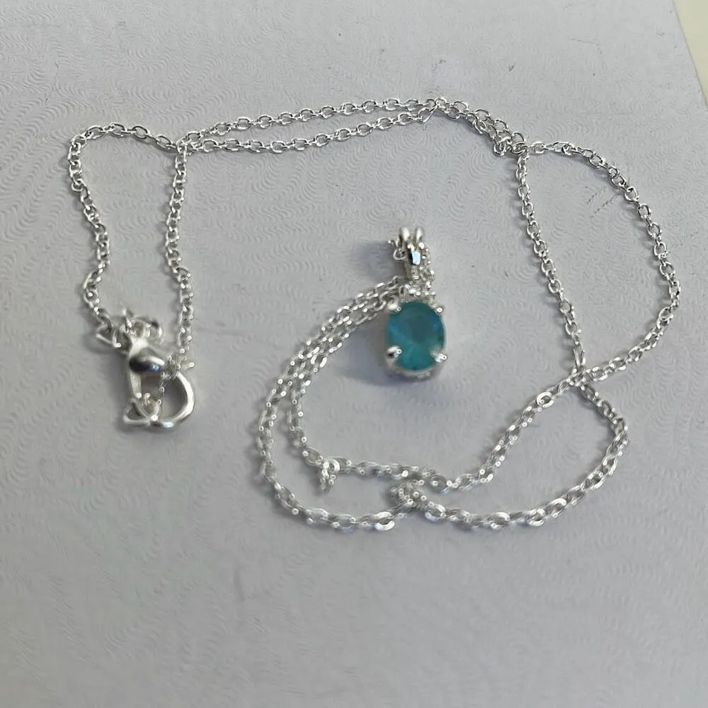 Sterling silver with light blue quartz. Sterling silver setting and chain. - Image 2