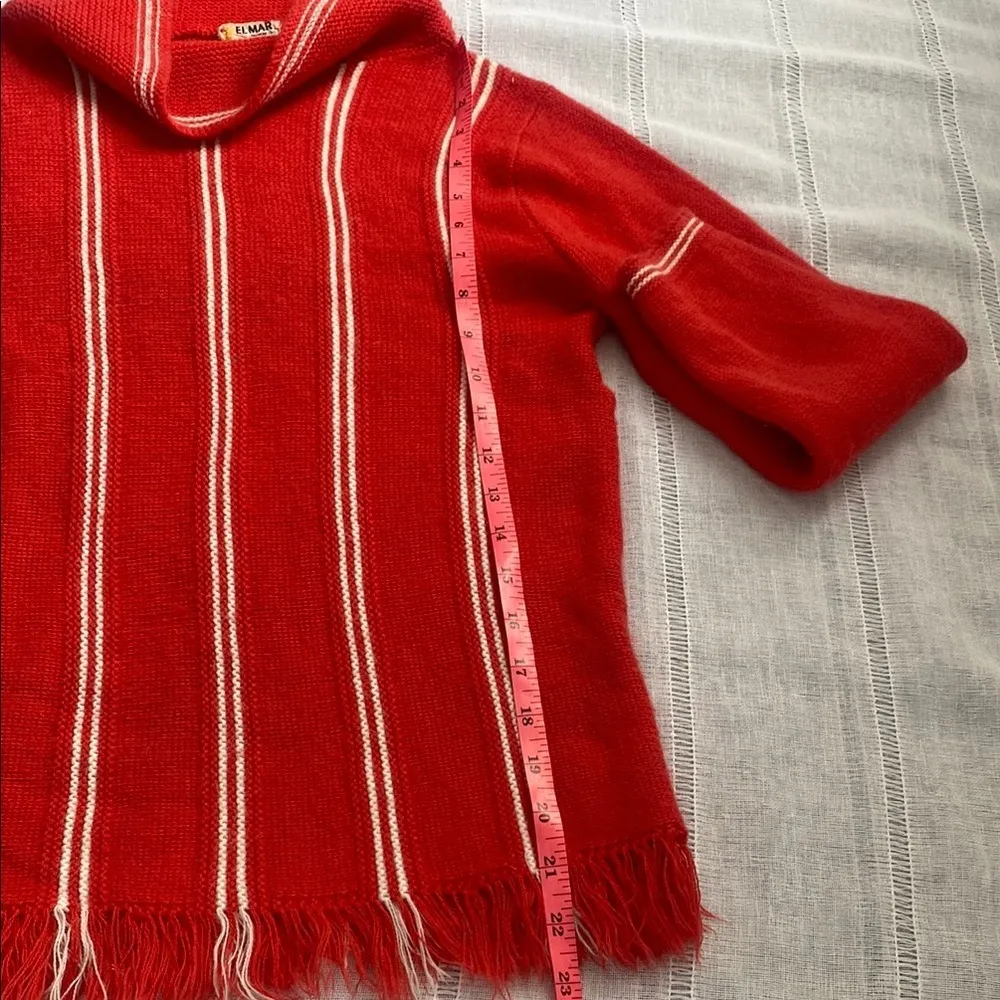 El Mar Vintage Red Cowl Neck Sweater with Vertical White Stripes Size XS - Image 5