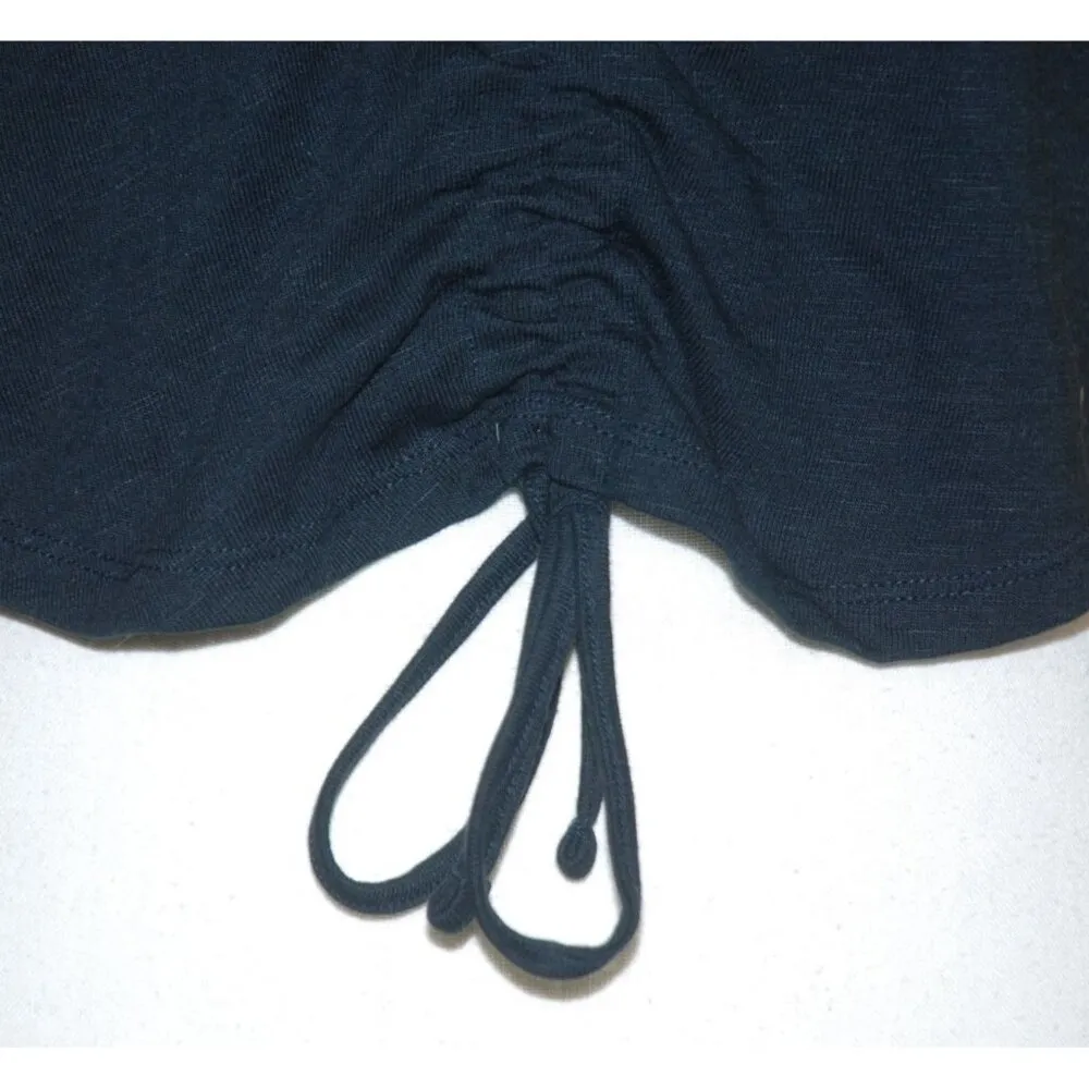 Roxy Black Cropped Knit Rib Top Size L Short Ruffle Sleeve Ruched Tie Up V-Neck - Image 4