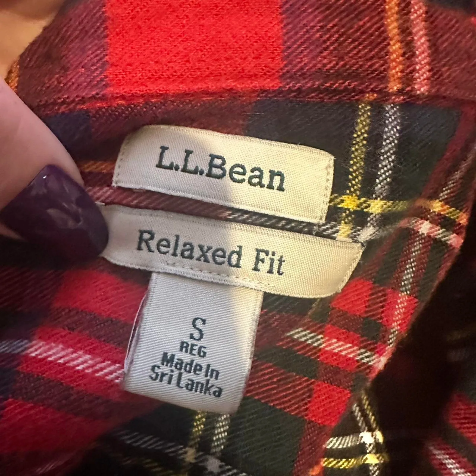 Red plaid ll bean button up shirt - Image 3