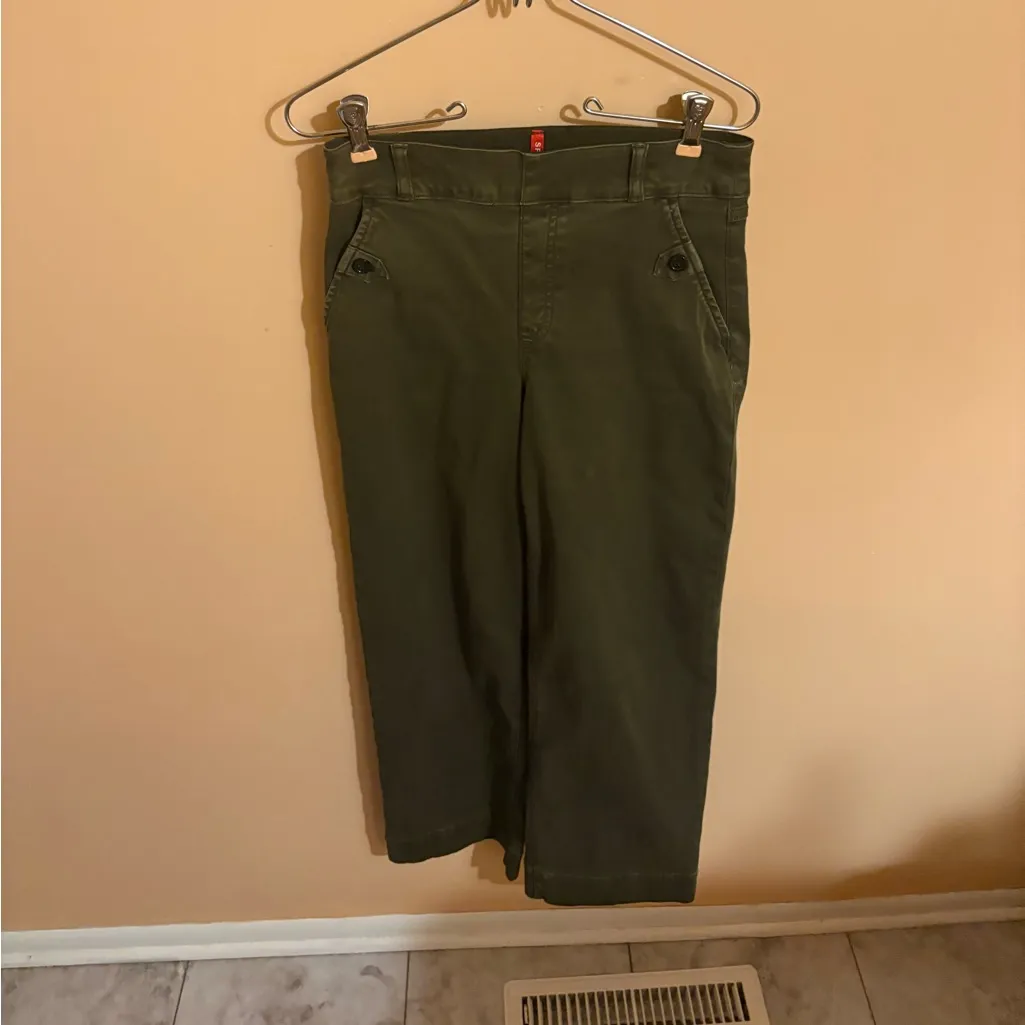 Spanx Stretch Twill Cropped Wide Leg Pants in Dark Olive - Image 4