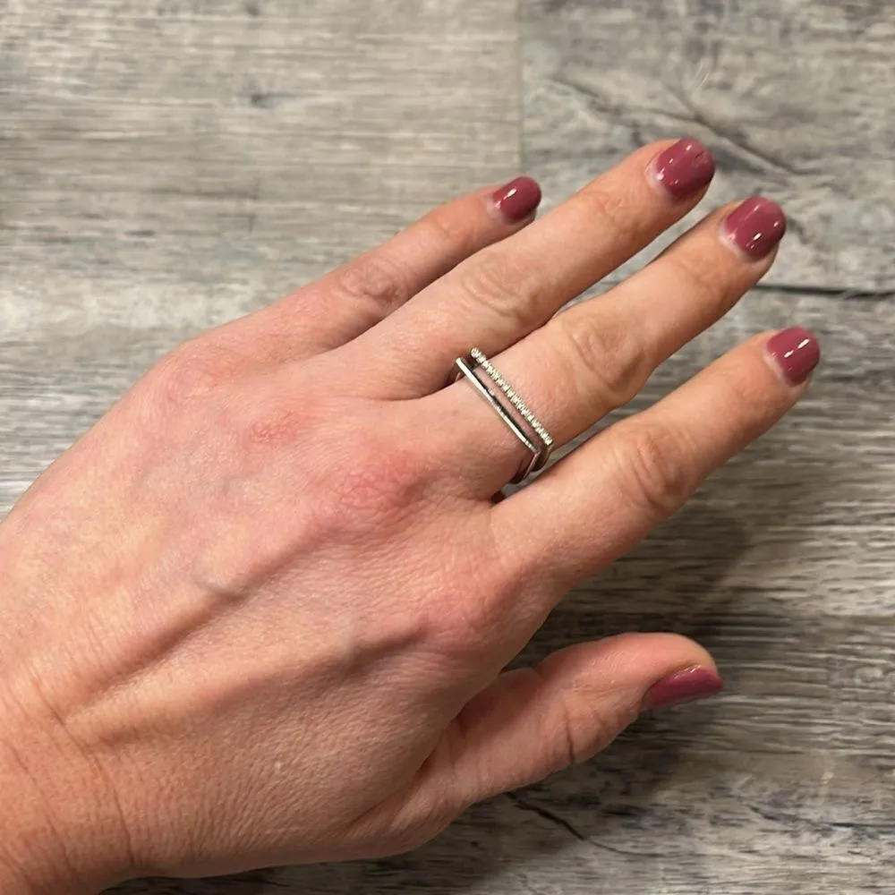 Touchstone Crystal by Swarovski silver open double band ring Silver - Image 4