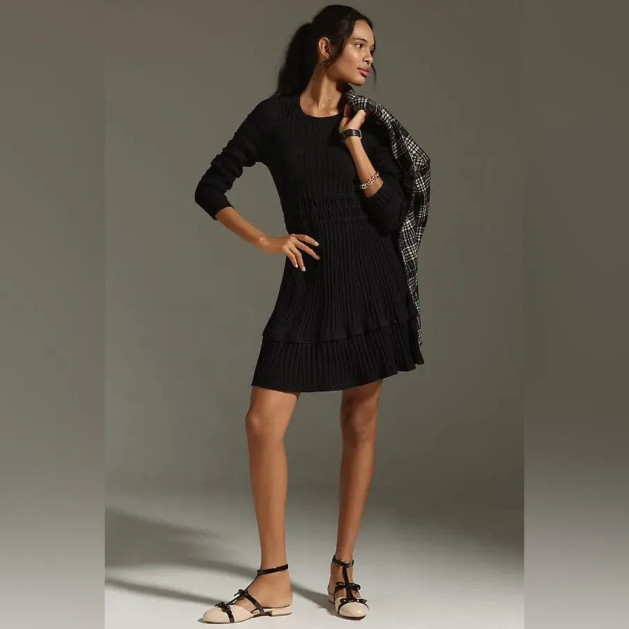 NWT Anthropologie The Sommerset Collection Black Sweater Mini Dress XL - Image 9