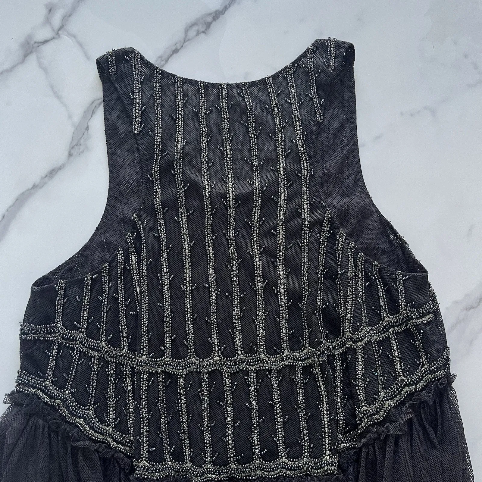 Free People Raindrop Embellished Top Black Mesh Tunic Sz Small Festival Boho - Image 6