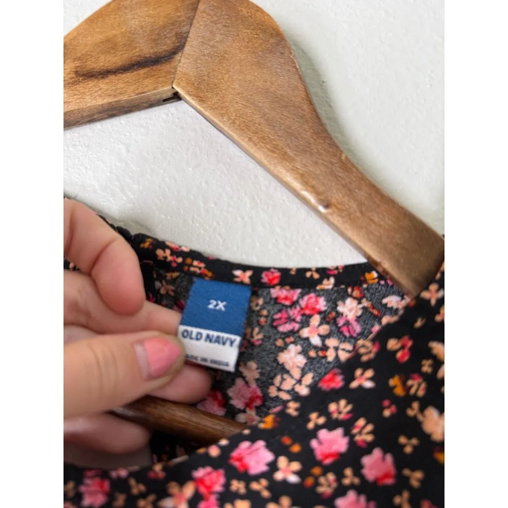 Old Navy Floral Mini Dress Womens Sz 2X Cottage Peasant Keyhole Back Tunic - Image 4