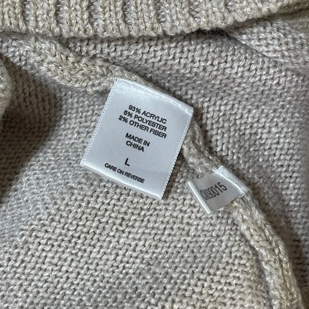 NY & Co Cold Shoulder Sweater Cowl Neck Gold Metallic Size L Large Cream - Image 6