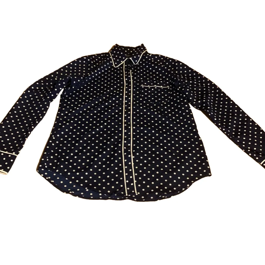 LAUREN RALPH LAUREN NAVY BLUE W/WHITE POLKA DOTS BUTTON DOWN SHIRT (M) - Image 8