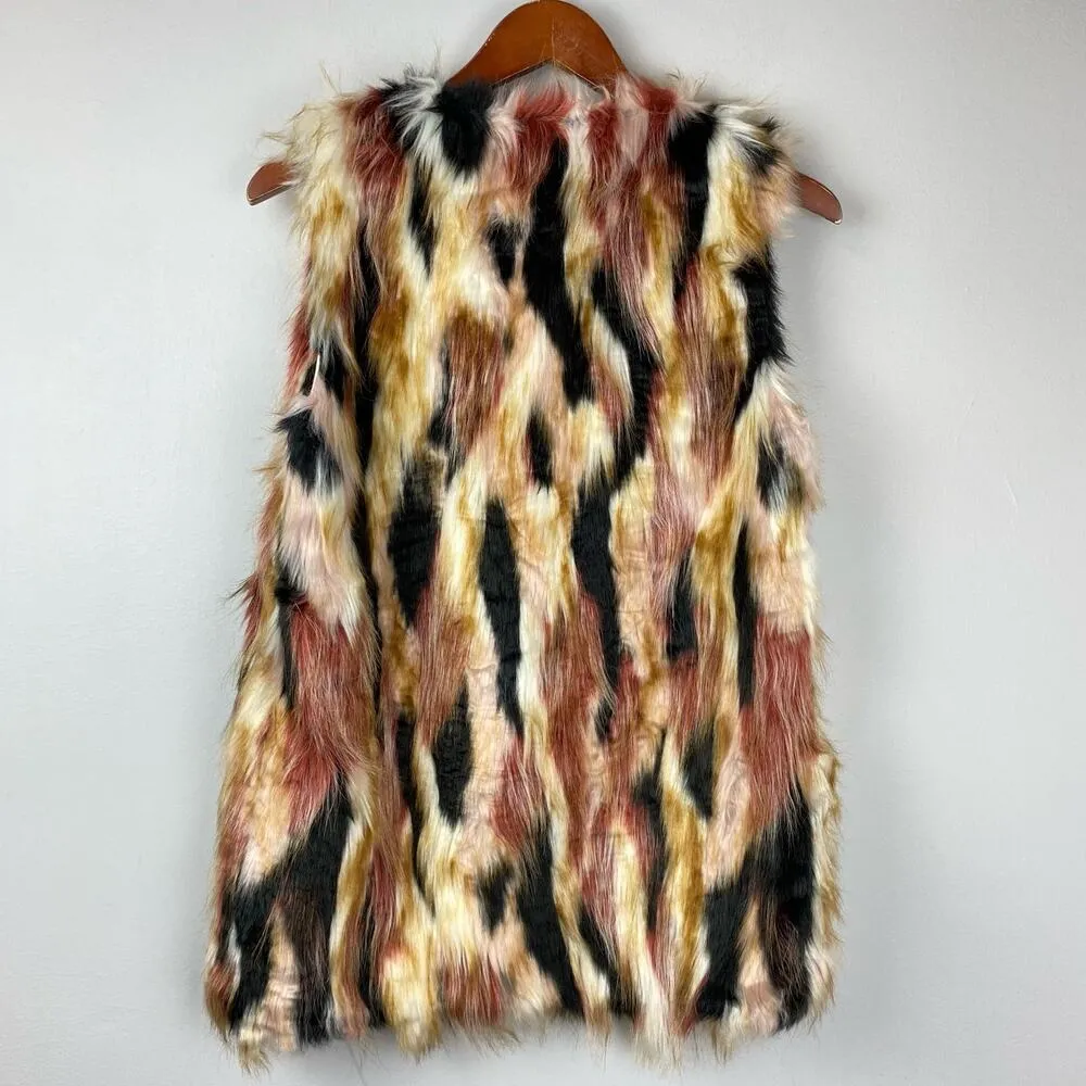 Romeo & Juliet Couture Multi Colored Neutral Faux Fur Vest Small $240 - Image 8