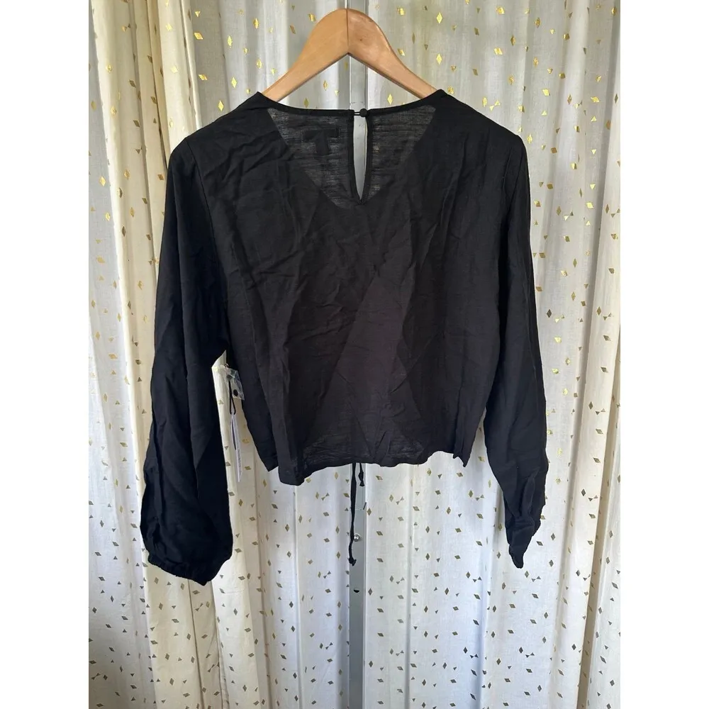 Amuse Society NWT Flax Blend Made To Front Drawstring Tie Long Sleeve Blouse S - Image 5