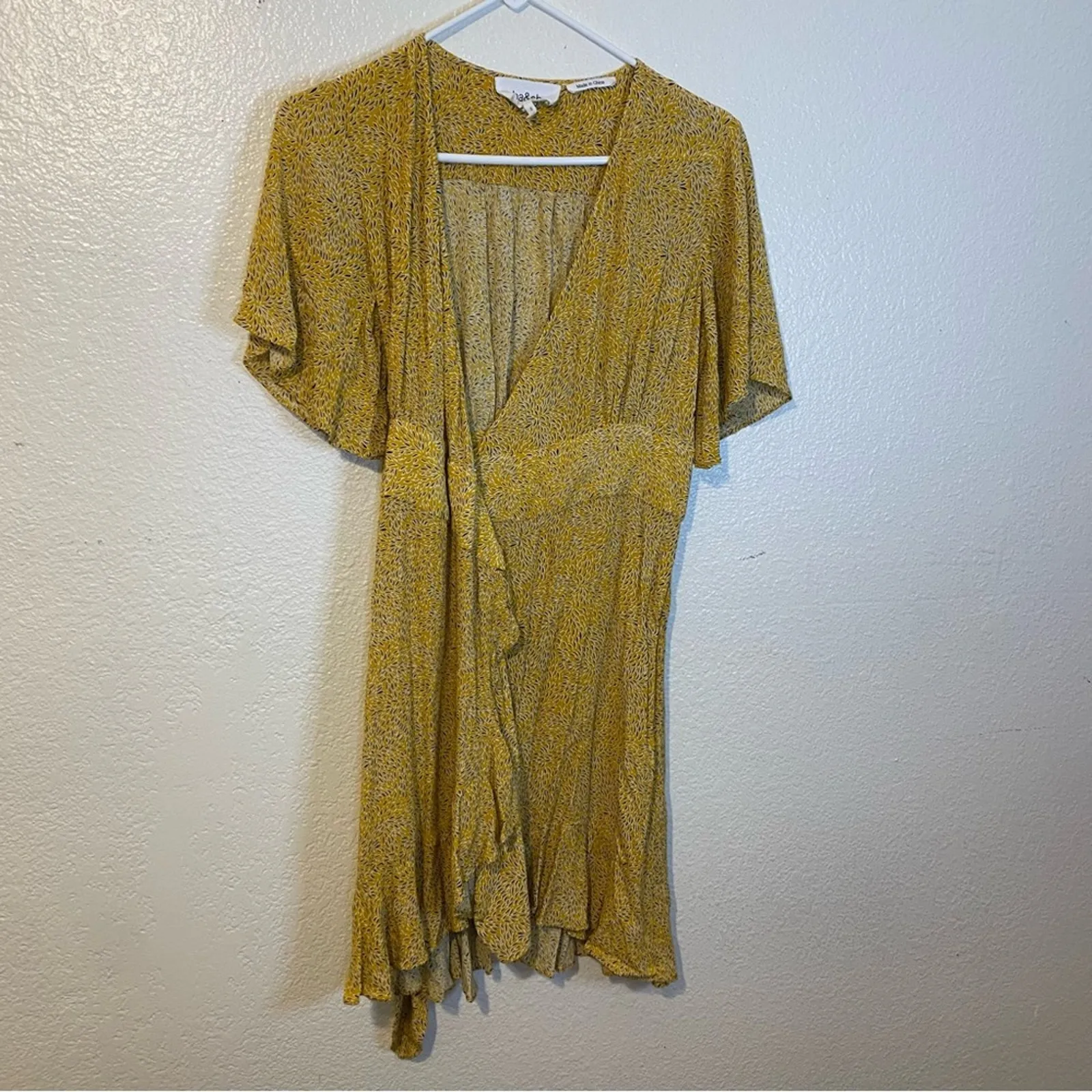 ba&sh BELINA Golden Yellow Floral Ruffle Wrap Dress Curry Lady Dress Size Small - Image 3
