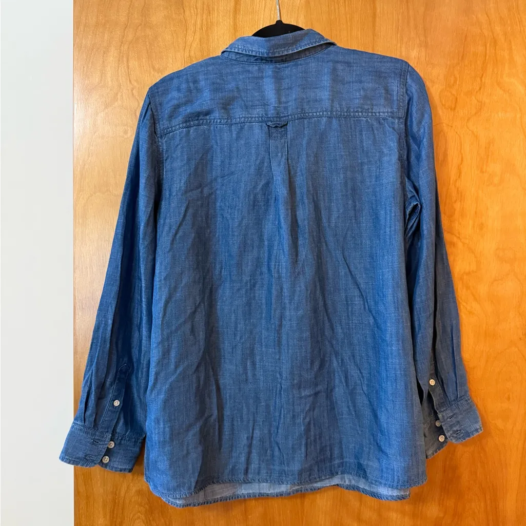 Talbots Long Sleeve Tunic Top Blue Shirt Button Detail Tencel Petite Large LP PL - Image 9