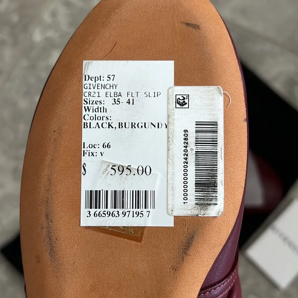 Givenchy Elba Slippers, Burgundy 100% Lamb Leather Mules Size 36 New in Box $595 - Image 9