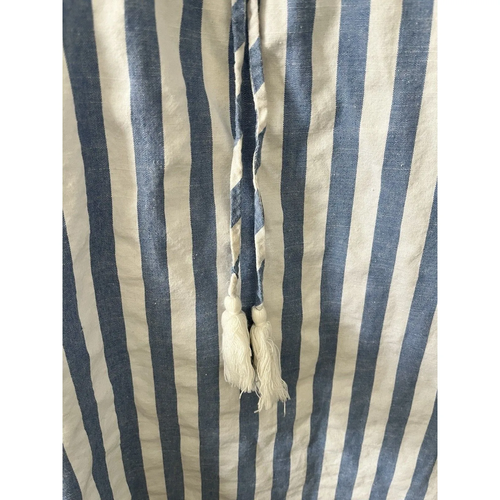 Ecru Lab Cotton Small Blue White Stripe Off The Shoulder Mini Dress Bell Sleeve - Image 6