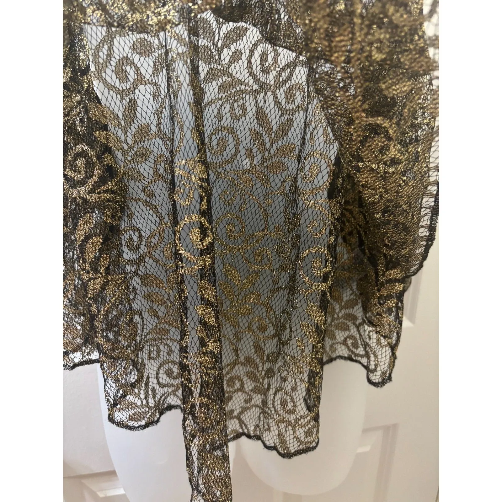 Ecote Gold Sparkle Sheer Tank Top L Urban outfitters Lurex Frills Fairy FLOWY - Image 4