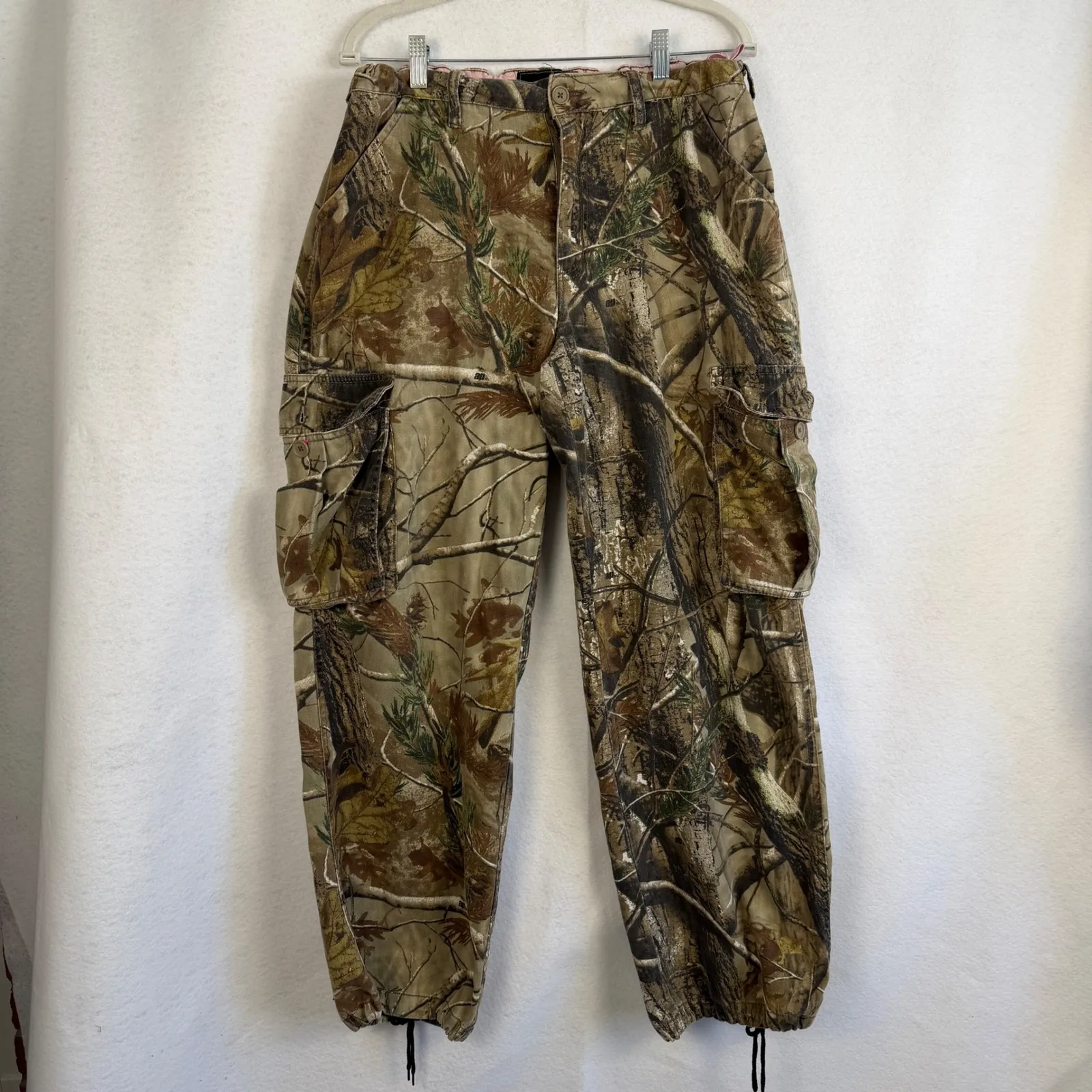 RealTree Camo Cargo Pants Drawstring Pockets Pink Trim Women XL Streetwear - Image 2