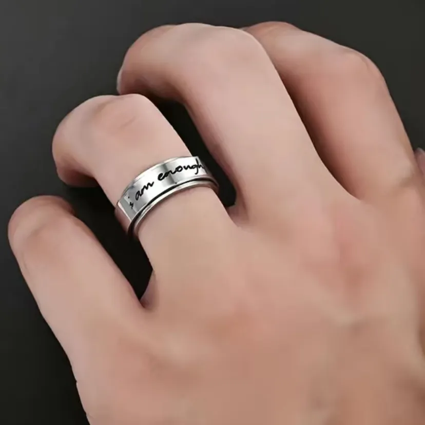 I Am Enough Minimalist Anxiety Fidget Spinner Ring Silver - Image 2