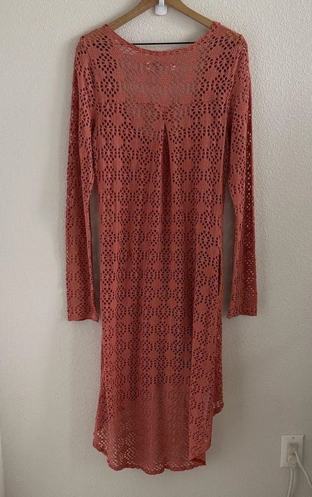 Free People Beach Crochet Love Long Sleeve Cover Up Muted Apricot Small - Image 4