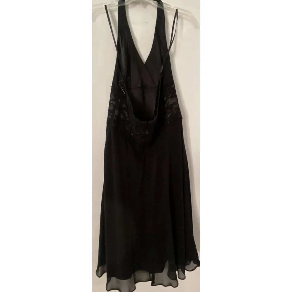 R&M Richards Size 14P Black Sleeveless‎ Party Cocktail Halter Dress Embellished - Image 2