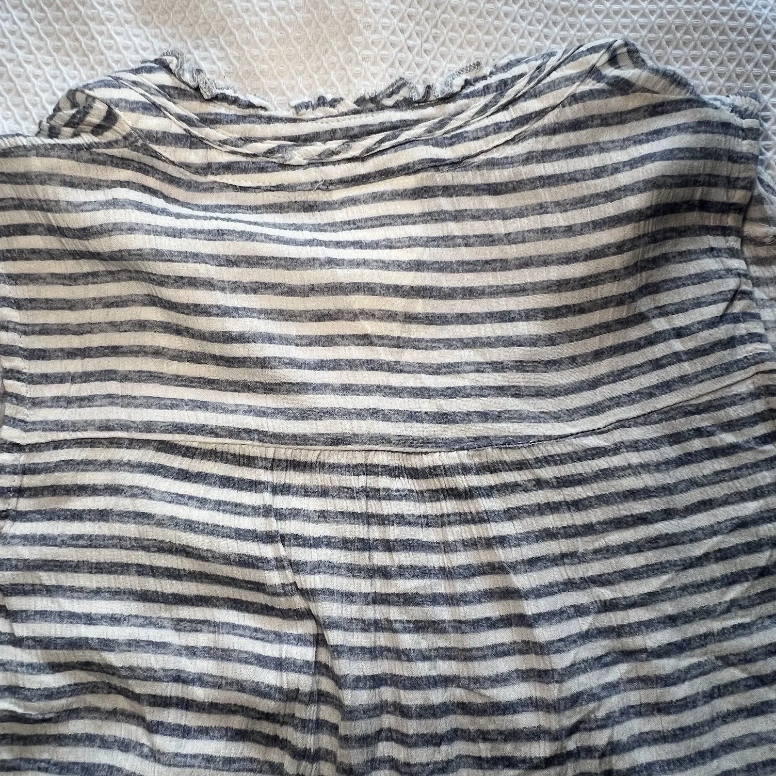 Self Esteem Striped Sleeveless V-Neck Blouse With Tassels Blue White Medium - Image 7