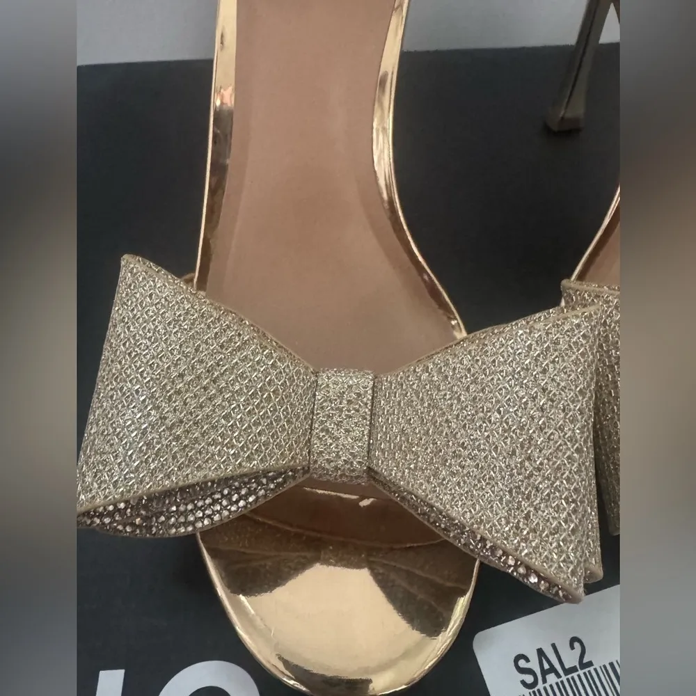 New I.N.C. International Concepts Nasira Bow Gold Glitter Dress Sandals 6.5 - Image 6