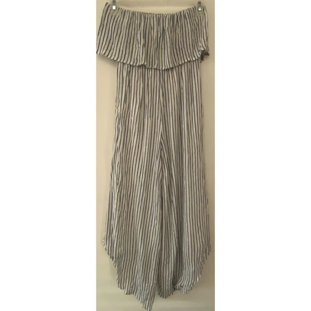 Japna Blue White Striped Tube Top Strapless Capri Pantsuit Women's Sz XS​ - Image 7