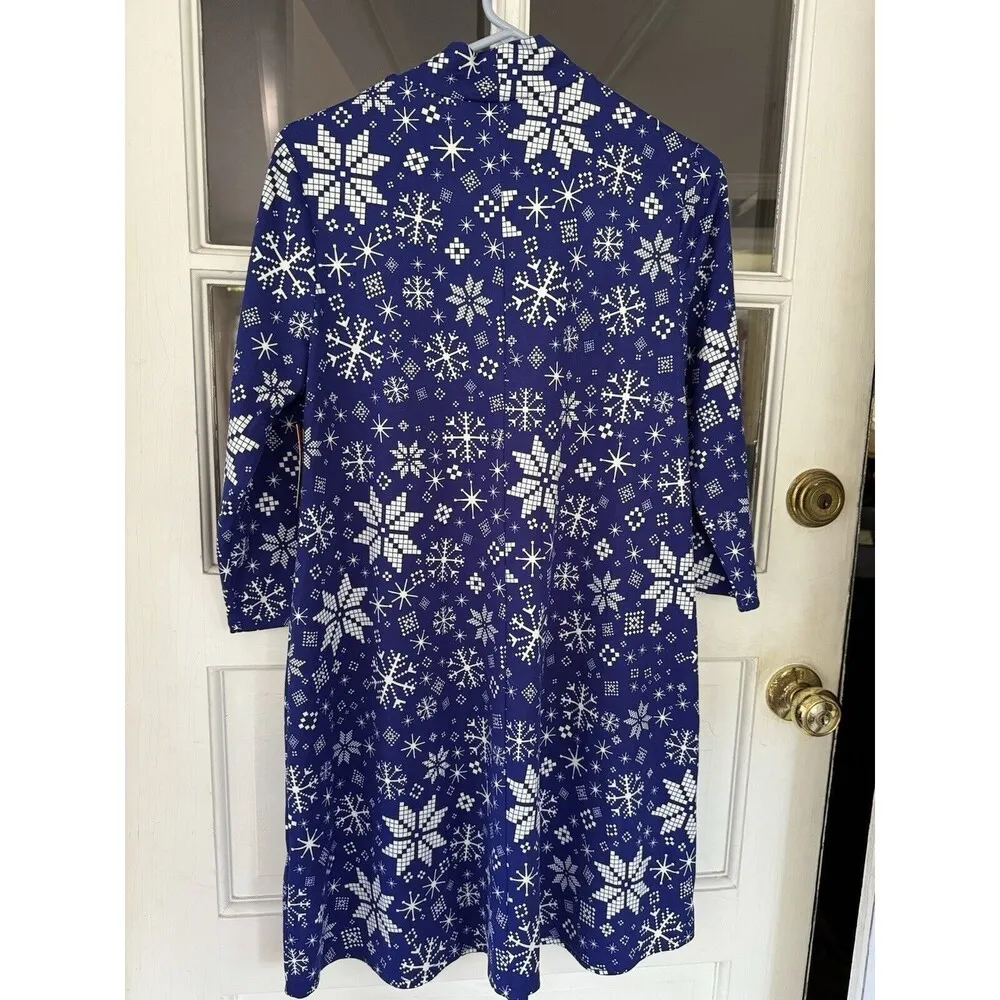 Celebrate Together Christmas Snowflake Stretch Women's S Shift Dress New B1 Blue - Image 8