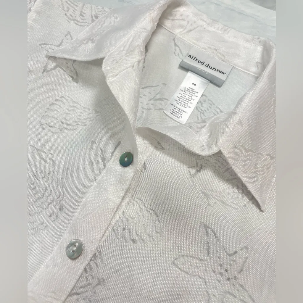 alfred dunner Sea Shell White 3/4 Sleeve Button Down Top Shirt Women’s PS - Image 7