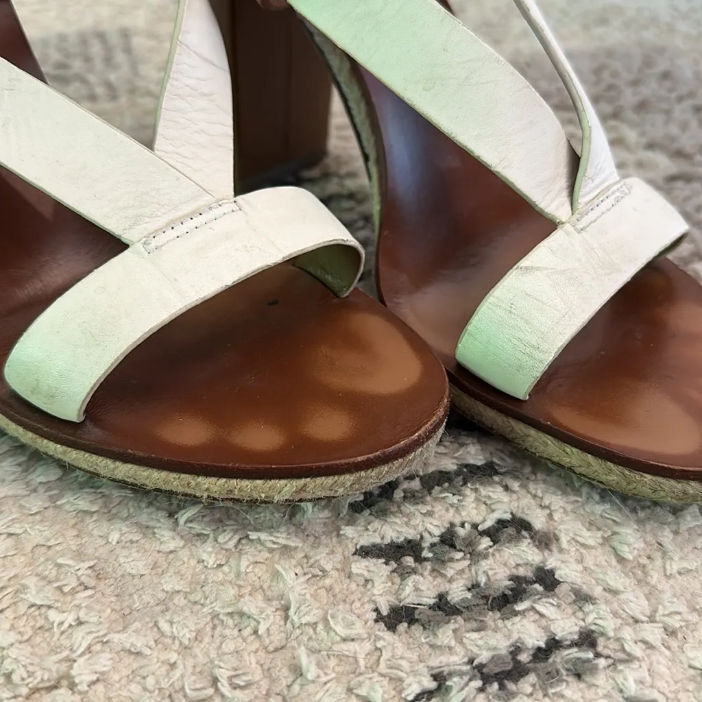 Tory Burch Marbella Brown and Cream Leather Heeled Sandals, W8 - Image 2