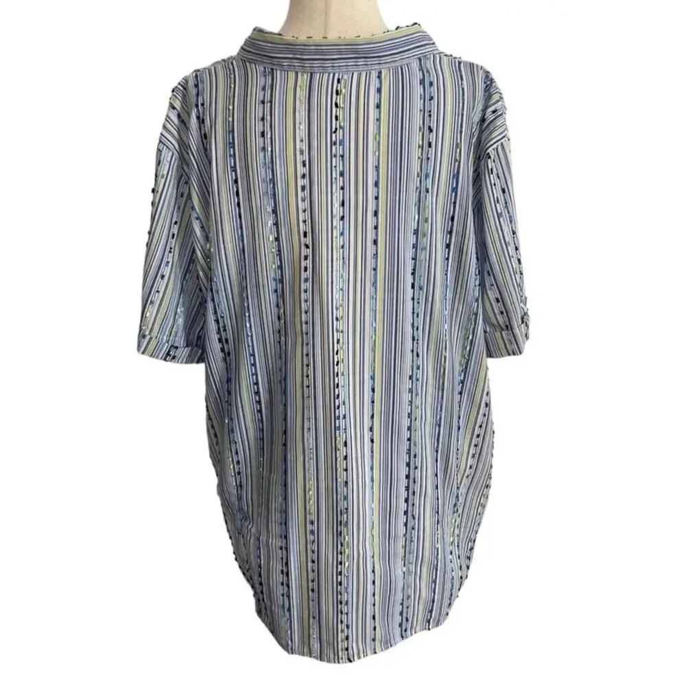 Alfred Dunner Women Size Xl Striped Shirt Button Up Collared Shirt | 22-985 - Image 2