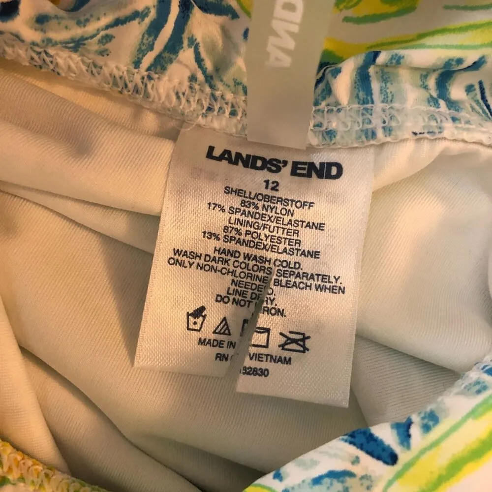 Lands End Skirted Bikini Bottom High Rise Lemon Lime Print Blue Yellow Size 12 - Image 3
