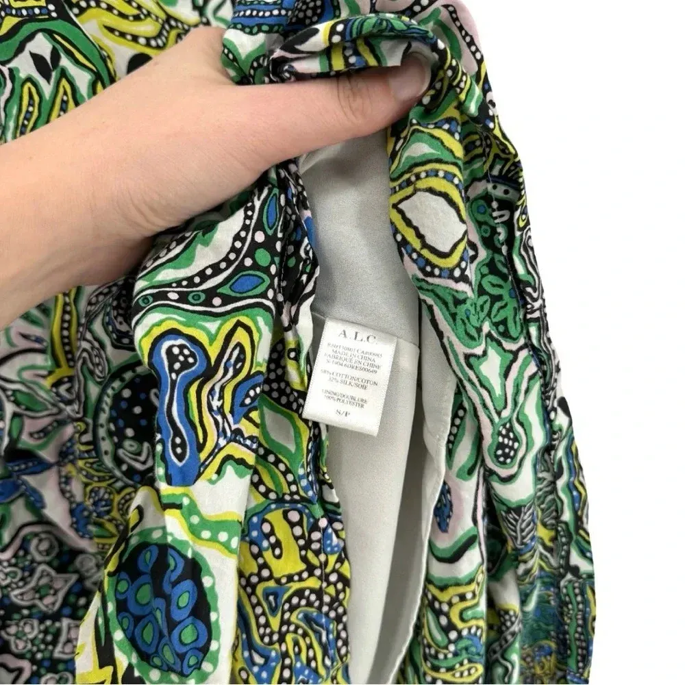 ALC One Shoulder Naomi Dress Multicolor Abstract Print Midi Length‎ Small - Image 12