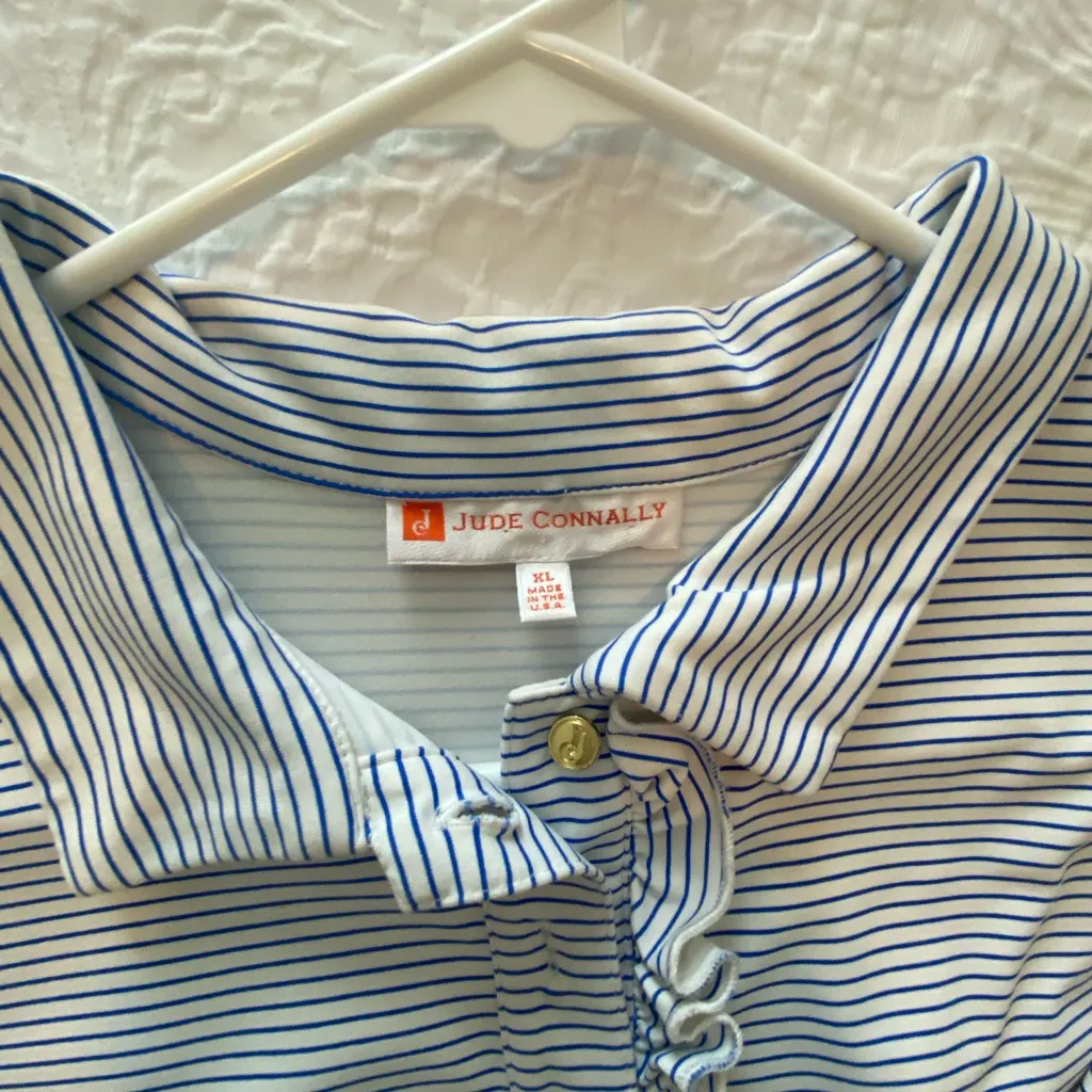 Jude Connally Blue & White Stripe Sleeveless Polo Dress | XL - Image 3