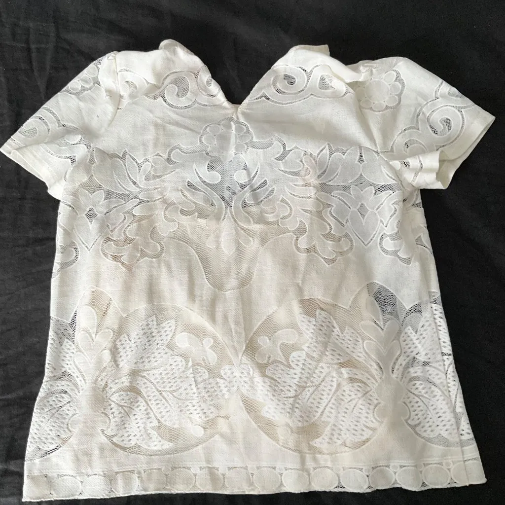 Anthropologie champagne & strawberry lace opacity tee top off white L bust36in Size 6 - Image 8