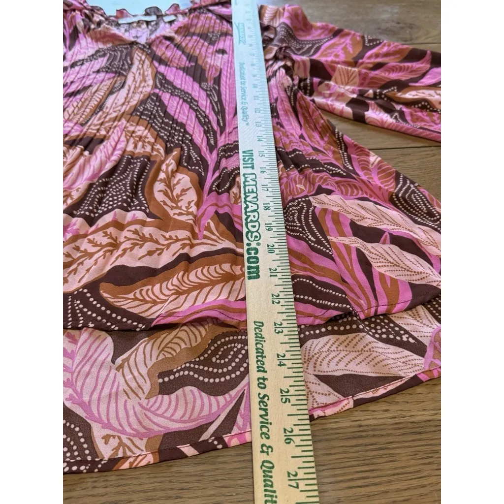 Sunny Leigh Top Womens Size M Retro Floral Long Sleeve V‎ Neck Pleated Ruffles - Image 9