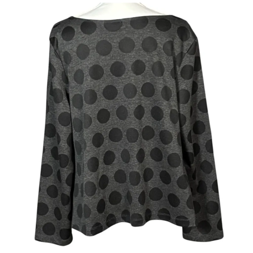 Bryn Walker Knit Top Size Medium Gray Black Polka Dots Abstract Lagenlook Artsy - Image 2