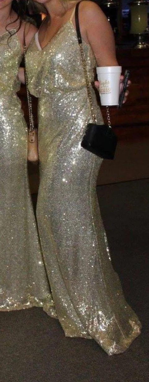 Designer Gold Sequin Dress Size 2 - Image 2