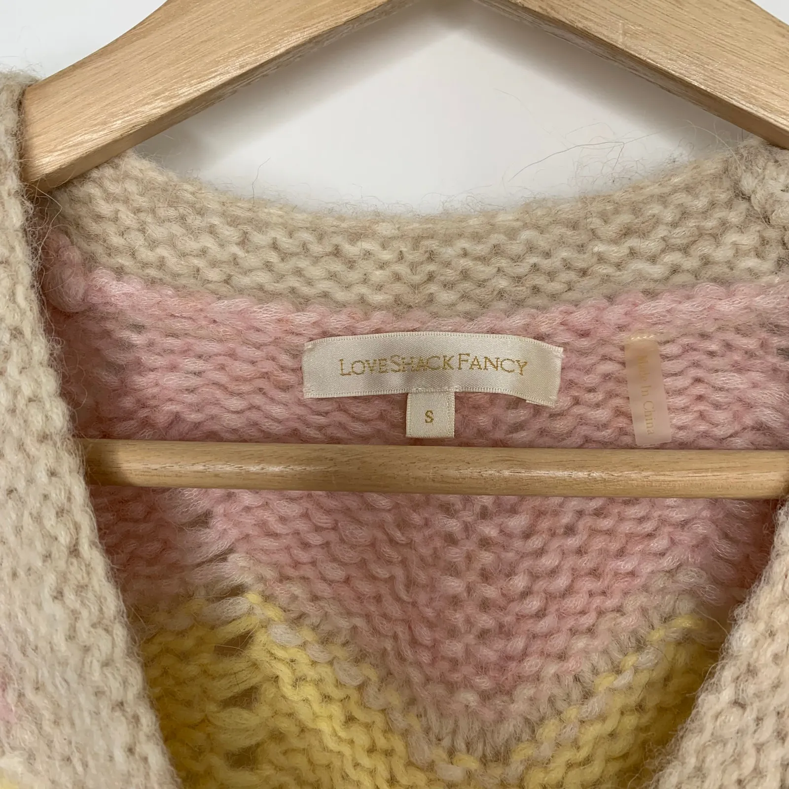 Loveshackfancy Deena Alpaca Wool Rainbow Pastel Zig Zag Cardigan Womens Small - Image 4